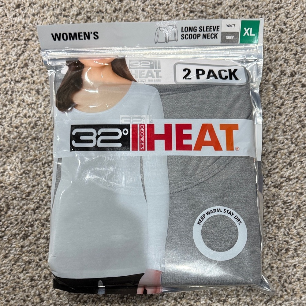 32 Degrees Heat Women's Long Sleeve Scoop Neck Tee - White & Gray - 2 Pack